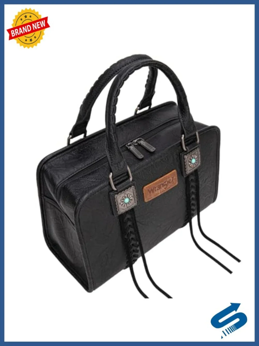 Faux Leather Fringed Satchel Handbag with Turquoise Concho Tassels